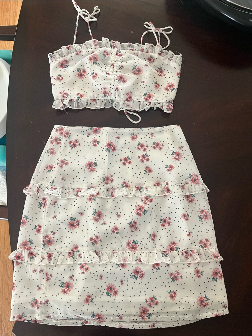 Princess Polly White Floral Ruffle Crop Top & Skirt Set
